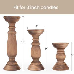 Handmade Wooden <b>Candle</b> Holders | Vintage Pillar <b>Candle</b> Stand <b>Set</b> | Rustic Home Decor - Product Image 2