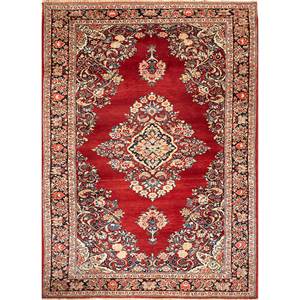 Tapis en laine noué à la main Aalam, motif médaillon rouge-orange, kilim abstrait fait main pour la maison, 9x12 rectangulaire, idéal pour adolescents, entrée et couloir - Product Image 1