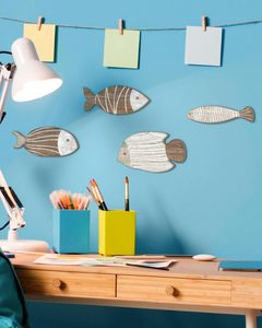 Coastal Beach ไม้4ชิ้นตกแต่งผนังผนังลายปลาสไตล์วินเทจสำหรับห้องน้ำห้องนอนบ้าน - Product Image 5