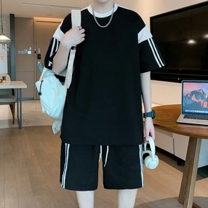 Conjuntos de dos piezas de verano 2024 para hombre, camiseta y pantalones cortos, chándal informal de contraste a rayas en blanco y negro, traje corto para hombre - Product Image 6