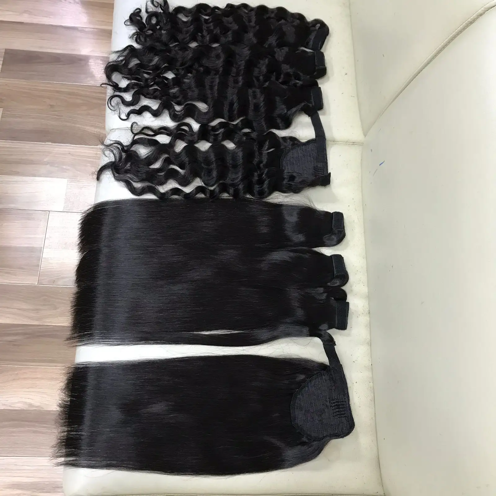 top brazilian human hair Ponytail Extensions Straight body wavy cuticle aligned natural black color hair wholesale price