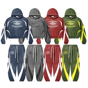 2025 dernière conception survêtements respirants personnalisés 420 Gsm poids lourd bouffée impression survêtement panneau Flare pantalons de survêtement à capuche ensembles - Product Image 1