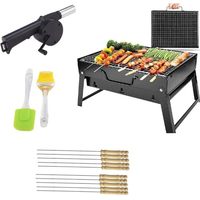 Kit de barbecue au charbon de bois portable et pliable avec souffleur, brochettes et brosse. Léger pour le camping, la randonnée, la plage et les pique-niques en plein air.