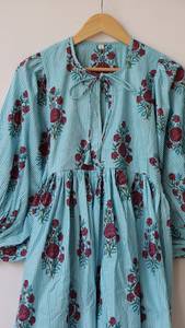 Robe bohème florale en tissu tissé écologique à imprimé à la main, décontractée, mi-longue, pour femmes, été - Product Image 3