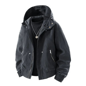 เสื้อแจ็คเก็ตขนแกะมีฮู้ดสำหรับผู้ชายรุ่นใหม่ ทรงหลวม ลายพิมพ์ ดีไซน์ทันสมัย มีกระเป๋าซิปหลายช่อง บริการ OEM สำหรับขายส่ง - Product Image 3