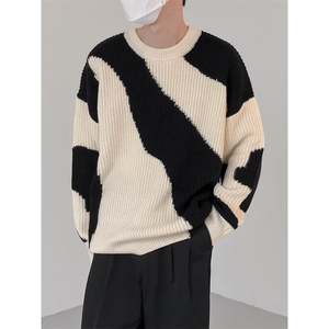 Pull pour garçons automne-hiver, inspiré de la mode coréenne, uni, contrasté, ample, col mandarin, tricoté, OEM, anti-froissement - Product Image 4