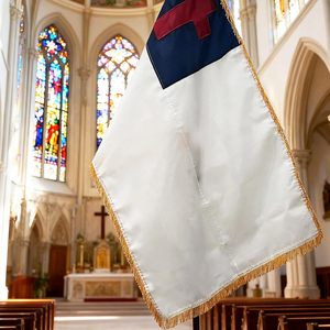 Bandera Cristiana con Borde Dorado de 3x5 Pies, Bandera Bordada con Cruz, Bandera Cristiana Resistente con Funda, Bandera de Jesús de Poliéster - Product Image 1
