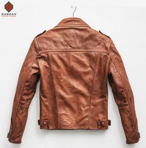 Distressed <b>Brown</b> Synthetic Leather Winter Biker Jacket Vintage Style Zipper Mandarin Collar Solid Moto Coat - Product Image 2