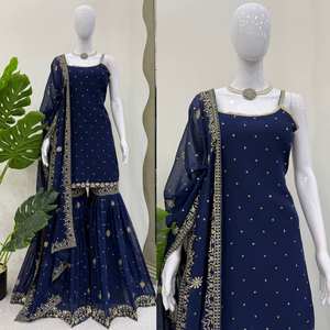 Latest New Designer Party Wear Collection Presenting Faux Georgette Thread With Sequence Embroidered <b>Top</b> & Sharara With Dupatta - Product Image 3
