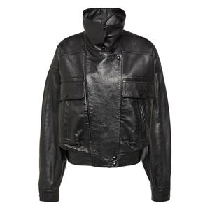 Chaqueta Bomber de cuero de alta calidad con cremallera personalizada, logotipo bordado y etiqueta interna para marca privada - Product Image 1