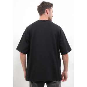 T-shirt à col rond surdimensionné en coton 100% de luxe pour hommes T-shirts surdimensionnés noirs à motif solide pour un usage quotidien - Product Image 3