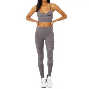 ชุดเลกกิ้งและบราของผู้หญิง,ชุดเล่นโยคะแขนกุดของผู้หญิงชุดออกกำลังกายในยิมชุดเนื้อผ้าสีชมพู - Product Image 4