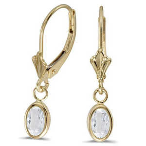 14K Yellow Gold Oval White Topaz Lever-back <b>Drop</b> <b>Earrings</b> 1.14ct-<b>Fashionable</b> 1.14ct Oval White Topaz <b>Drop</b> <b>Earrings</b> - Product Image 2
