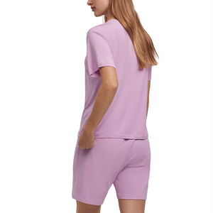 ชุดเสื้อผ้าฝ้าย2ชิ้นสำหรับผู้หญิงเสื้อยืด100% และชุดกางเกงขาสั้นผ้าคอตตอนสีทึบพิมพ์โลโก้ได้ตามต้องการ - Product Image 4