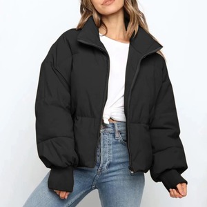 Veste ouatée pour 2024 automne hiver femmes chaud lanterne manches col montant recadrée vers le bas manteaux fermeture éclair épaissir vêtements d'extérieur - Product Image 2