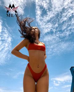 Maillot de bain costume bikini sexy pour femmes maillot de bain bandeau côtelé basique couleur logo personnalisé - Product Image 4