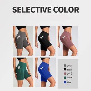 Meilleure vente Short de motard personnalisé taille haute pour femmes Short de course à pied tricoté en Spandex Compression Workout Gym Yoga avec poches - Product Image 2