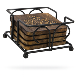 Posavasos de Madera de Mango con Grabado Floral |   Posavasos Decorativos Hechos a Mano de Estilo Vintage |   Colecciones de Posavasos Premium - Product Image 1