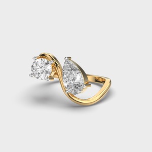 Bague à deux pierres en diamant cultivé en laboratoire certifié IGI, or jaune/blanc et rose 18 carats, diamant en forme de poire et rond, bague Toi It Moi - Product Image 3