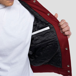 Chaqueta universitaria de lana para hombre al por mayor con mangas de cuero, cierre de cremallera, estilo bomber, patchwork frontal, para equipos universitarios. - Product Image 6