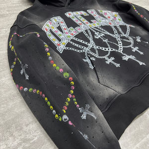 Graphic <b>Hoodie</b> with Screen Print Heavyweight French Terry Acid Wash <b>Hoodie</b> Custom Streetwear Oversized <b>Rhinestone</b> <b>Hoodie</b> Men - Product Image 5