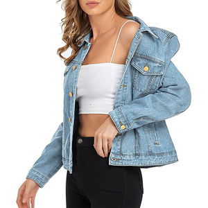 Veste en jean brodée personnalisée pour femmes, toile respirante remplie de coton d'hiver de couleur unie pour l'extérieur/la ville - Product Image 4