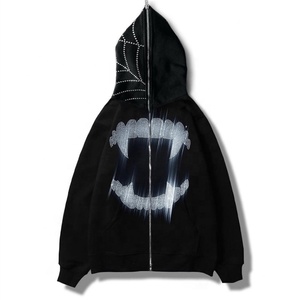 Otoño Invierno Unisex Hombres Moda Sudadera con capucha Custom Rhinestone Streetwear Full Zip up Hoodie Oversize Casual Full Face Zipper Hoodie - Product Image 3