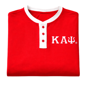 Kappa Alpha Psi Red Premium Henley <b>Shirt</b> True To Size Soft Cotton Blend Button Placket Embroidered Greek Letter Crest - Product Image 6