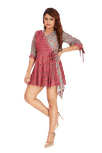 Robe en mousseline de Viscose décontractée pour femmes commande personnalisée mi-longue ethnique indien Kurta manches tissées bouton numérique imprimé Kurti haut - Product Image 5