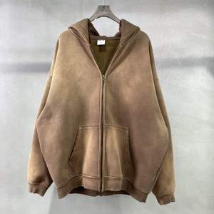 Oversized Heavyweight Vintage Acid Wash Zip Up Fleece Pullover Pocket Hoodies para hombres - Product Image 4