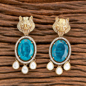 Último pendiente clásico Kundan Polki con Mehndi chapado joyería hecha a mano mayoristas en la India - Product Image 5