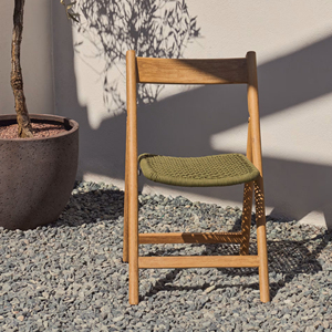 Chaise pliante Chaise de jardin en corde avec matériau en bois massif de teck de haute qualité et finition naturelle pour une utilisation en extérieur-Cancan - Product Image 3