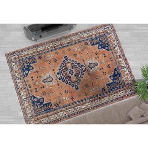 Tapis géométrique bleu marine antidérapant, tapis turc lavable en machine, avec poils doux - Product Image 2