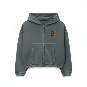 Heavyweight 370 GSM Terry algodón cremallera Sudadera con capucha tono gris textura suave personalizado chenille parche logo diseño básico Sudadera con capucha - Product Image 1