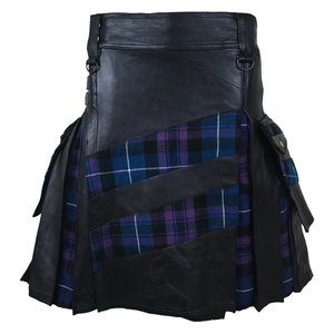 Kilt utilitaire hybride noir de luxe pour hommes, costume écossais pour hommes, vente en gros de kilts en cuir, service OEM - Product Image 5