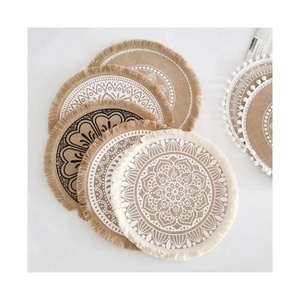 Cheap Price Pom Pom Laced Black & White Embroidered 100% Organic Cotton GOTS Certified Classic <b>High</b> Quality Washable <b>Table</b> Mats - Product Image 2