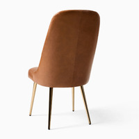Chaise de salle à manger moderne et traditionnelle marron avec pieds en acier inoxydable, structure en bois, revêtement en cuir, accoudoirs réglables, meuble durable
