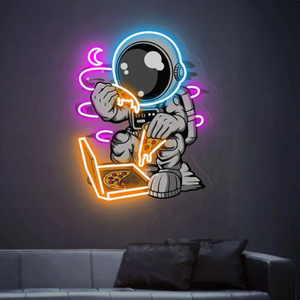 Logotipo de la tienda personalizada Letrero de neón Led Marca personalizada Letrero de neón Luz <span class=keywords><strong>Pizza</strong></span> con astronautas Letrero de neón Luz para decoración de pared - Product Image 4