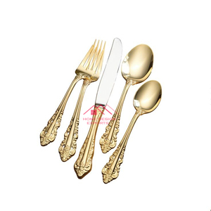 Ensemble de couverts en métal, ensemble de 4 couverts en laiton plaqué or - Product Image 1