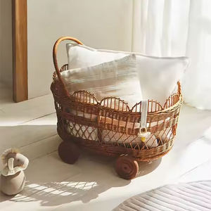 Handmade Rattan Woven Pushcart and Storage <b>Baskets</b> - Product Image 4