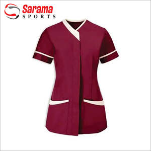 Vente en gros Ensembles d'uniformes d'infirmière d'hôpital Longs gommages médicaux Col à capuche Parka Motif de boutons Décoration Tissu tricoté Coton - Product Image 5