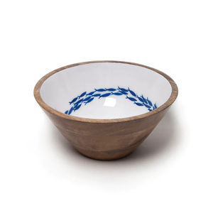 ชามเสิร์ฟอาหารไม้สำหรับใช้ในบ้านและงานแต่งงานชามอาหารอเนกประสงค์พร้อมเคลือบพิมพ์สีขาวและสีฟ้า - Product Image 2