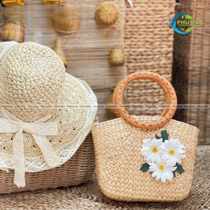 BOLSO DE MANO DE JACINTO DE AGUA Premium Sostenible y hecho a mano con materiales naturales Bolso de verano para mujer Bolsos de mujer - Product Image 4