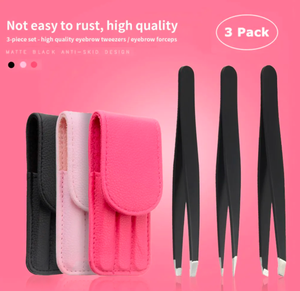 Me3 Pcs/set Grooming Tweezer Pestañas Ceja Juego de pinzas de acero inoxidable con bolsa de almacenamiento Herramientas de maquillaje, - Product Image 6