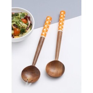 ชุดช้อนส้อม2ชิ้นสำหรับสลัดไม้พิมพ์ลายเคลือบสีกำหนดขนาดได้เอง - Product Image 5