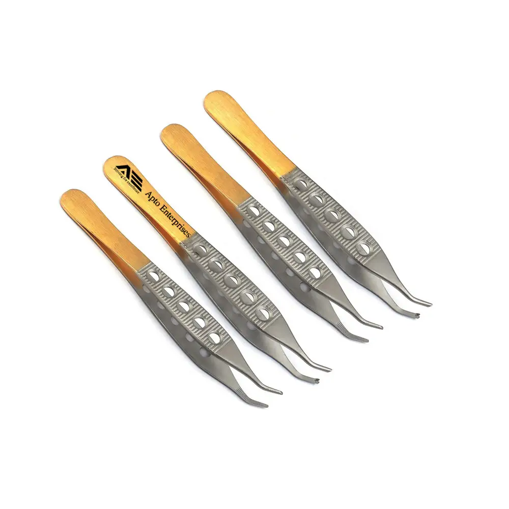 T/C Adson Plastic Surgery Forceps 4.75" Fine Point Straight with Carbide Inserts Half Gold Handle