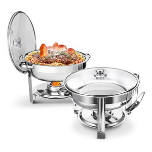 Juego de calentadores de buffet de acero inoxidable Premium con plato de frotamiento clásico con acabado pulido para restaurantes de hoteles y eventos de banquetes - Product Image 4