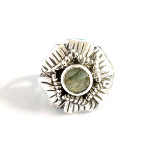 Vintage Style <b>Labradorite</b> <b>Ring</b> (6.1 Grams) Fashionable 18K Gold Plated Trendy Alloy Inlay Setting Free Size Gift - Product Image 1
