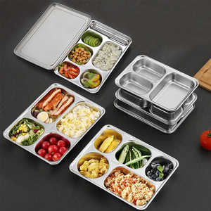 Assiettes en acier inoxydable Diviser les assiettes à déjeuner Fast Food Box Container Tray pour l'école - Product Image 2