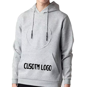 2023 más vendidos hombres blanco 400 GSM 3D en relieve pulóver Sudadera con capucha de peso pesado con bolsillo de canguro para invierno - Product Image 1